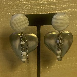 Silver Tone Hearts Dangle pierced Earrings
